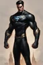 Placeholder: Kryptonian, black suit, young, tall and strong, tan