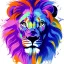 Placeholder: Lion portrait, bright colors, splash paint, centered, jewels