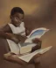 Placeholder: Abstract painting wealthy young african American boy reading