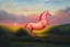 Placeholder: Big pink plastic toy horse.19th painting