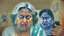 Placeholder: indian lady mad on phone with warning picture of Boris Yeltsen behind her