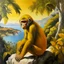 Placeholder: Neoclassicism realistic yellow orange cote d'azur monkey landscape sea