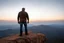 Placeholder: a brawny man with grey hair views sunset from a cliff