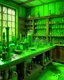 Placeholder: A lime green metallic laboratory with strange vials designed in Chinese paper art painted by Gustave Courbet