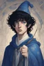 Placeholder: black hair freckles blue eyes young wizard beardsley