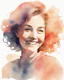 Placeholder: grown-up woman smiling silhouette and hair light peach colors watercolor draw