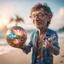 Placeholder: Bill Gates as hairy groove funk kobold hippie holding disco ball on beach ,bokeh like f/0.8, tilt-shift lens 8k, high detail, smooth render, down-light, unreal engine