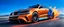 Placeholder: a military fighter jet station wagon hybrid designed by volkswagen only one vehicle per image painted metallic orange traveling at a high rate of speed, jet intake off of front center of vehicle and jet exhaust out the rear with bright blue flame