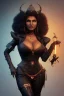 Placeholder: Pam Grier as evil queen in black leather, leather, busty, cleavage, angry, stern look. character design by cory loftis, fenghua zhong, ryohei hase, ismail inceoglu and ruan jia. unreal engine 5, artistic lighting, highly detailed, photorealistic, fantasy