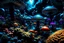 Placeholder: Exotic Flora, fauna, mushrooms, fungi and coral at the End of the Multiverse black liquid Land