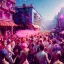 Placeholder: Ultra Realistic photo, medium shot view, drunken dancer women, carnival scene, steampunk. Pink hair, confeti, Sunglasses, smoking, happy, festival, red fog. highly detailed, concept art, unreal engine 5, ray tracing, RTX, lumen lighting, ultra detail, volumetric lighting, 3d, finely drawn, high definition, high resolution.