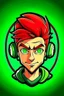 Placeholder: Gaming yuong man with red green hair and bright white eyes avatar logo design