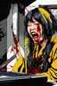 Placeholder: 90s Japanese horror illustration, cartoonist Anime art, a woman screaming beheaded, bloody, splatter, gore art, pixelated art, high definition, giallo style, dario argento,