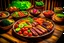 Placeholder: The picture shows a tasty and enticing dish containing a variety of delicious foods. The foods include slices of perfectly grilled meat and crispy fresh vegetables pulsating with colors and flavors. The background shows a simple wooden table and a warm climate that feels comfortable and enjoyable to the eating experience.