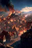 Placeholder: panoramic view of medieval city not on fire and on fire