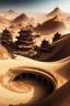 Placeholder: ancient, fantasy, chinese town, dune, crater, sand strom, destroyed chinese houses