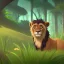 Placeholder: picture for children's book showing a cute lion behind tall grass in the jungle.