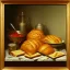 Placeholder: a detailed painting of bread and butter, butter in dish, with butter knife, 1 9 7 0 s, oil on canvas, Impressionism