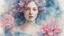 Placeholder: Victorian era, watercolor drawing, double exposure, fine rendering, portrait of a beautiful woman 30 years old, airy transparent dress, double exposure, flower, fantasy, blue, pink, loose hair, highlights, sparkles, clear lines, detail, fine drawing, high resolution , 8K, photorealism, precise focus,