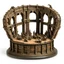 Placeholder: A bronze coliseum with swords on the entrance designed in ancient Greek pottery