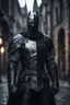 Placeholder: portait shot, dark knight medieval, Held in der dunlken stadt, photo, metall carbon rüstung mit vielen details,8k, dunkle licht stimmung