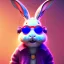 Placeholder: pixar style anamorphic cute rabbit baby, smiling, cyberpunk headphone, sunglass, gangsta gold neckless, full body, magenta puffer jacket, manila city backdrop, dramatic lighting, hyper realistic, unreal engine 5, 16k