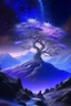 Placeholder: 3. tree of life, mountains, lavender, luminous trunk, luxurious crown in bright lights, glitter, bright lights, neon, mysticism, dawn, starry sky, fantasy realism snowflakes, glitter, shimmering smoke,16k, surrealism, careful drawing of details, clear contour, aesthetically pleasing, threads, professional photo, realistic photo, an incredibly beautiful white landscape, dark botanical, dark fantasy, detailed