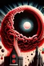 Placeholder: expand a picture of a dark, bloodish, organic, plasmatic dimensions flow from the black hole behind which is a lunar eclipse, inside there is pipe organ in the style of photo-realistic Stranger Things series like but without people