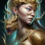 Placeholder: Sango fantasy, fantasy magic, intricate, sharp focus, illustration, highly detailed, digital painting, concept art, matte, art germ and Paul Lewin and Kehinde Wiley, masterpiece Indonesian lady head bronze tiger Asian African girl nice breast Thai hair turquoise silver waves