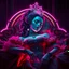Placeholder: Marie-Antoinette in a cyber punk neon style, resting
