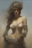 Placeholder: create the face of a woman from head to waist, oil on canvas, in the art style of Frank Frazetta
