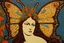 Placeholder: colorful psychedelic painting of ancient god psyche depicted in ancient mosaic art as a butterfly-winged woman by andy warhol