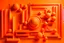 Placeholder: orange background with abstract 3d elements, they are located at the edges of the image, and the center remains empty