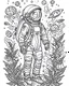 Placeholder: outline art for stoners coloring pages with A very simple and super minimal design featuring A cosmic coloring page featuring an astronaut floating in space surrounded by cannabis constellations., white background, sketch style, fully body, only use outline, cartoon style, clean line art, white background, no shadows and clear and well outlined