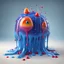 Placeholder: A whimsical dripping blue jello monster, playful, colourful, 3d render, maya, highly detailed, Z brush, cgi, Pixar 3D art, jelly wobbly texture, big white eyes,slime ball, super cute, animated realism, long wobbly arms, funny feet, ((blob)), quirky, funny feet, pop surrealism, modular constructivism, subsurface scattering, crepuscular realism, ray tracing, big eyes, smiling, salivating, shiny, multi coloured, big smile, sharp teeth, (((Pixar 3D animation style))), 4k