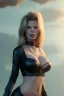 Placeholder: Kim Basinger in black leather, evil, busty, cleavage, curvy, angry, happy, stern look. character design by cory loftis, fenghua zhong, ryohei hase, ismail inceoglu and ruan jia. unreal engine 5, artistic lighting, highly detailed, photorealistic, fantasy