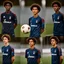 Placeholder: 85mm DSLR color photography of a very detailed headshot fitting all of head and hair in frame. 18-year-old French soccer player, and with no facial hair and has no facial hair, has short length straight black hair with a small smile, grey background