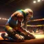 Placeholder: wrestler in the ring doing a piledriver on a scarecrow, 4 k, down-light, soft light, depth of field, photo realism, trending on art station, high detail, spray paint