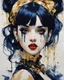 Placeholder: Poster in two gradually, a one side malevolent goth vampire girl face and other side the Singer Melanie Martinez face, painting by Yoji Shinkawa, darkblue and gold tones,