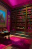 Placeholder: A magenta arcane library with psychic books painted by Claude Monet