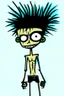 Placeholder: 2d drawing of a stickman, cool with punk hair, x eyes like in hangman, no shirt, swim pants, 3d realistic in colour