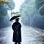 Placeholder: A man in old Japanese clothes is standing in nature while it is raining. It is winter. high quality , high details , dream style , magic style ,