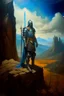 Placeholder: 1970's dark medieval fantasy cover dnd style oil painting of knight obama with minimalist far perspective.