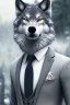 Placeholder: Anthropomorphic wolf in a hyper-realistic 8K suit and tie