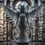 Placeholder: giger escher illithid angel sculpture in transparent murano glass in front of stone wall,bokeh like f/0.8, tilt-shift lens 8k, high detail, smooth render, down-light, unreal engine,bokeh like f/0.8, tilt-shift lens 8k, high detail, smooth render, down-light, unreal engine