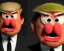 Placeholder: Angry muppet trump, round nose, in suit, eyebrows, spray tan mad