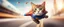 Placeholder: rocket ship cat captain in high speed pursuit, with background blur