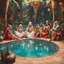 Placeholder: there elves in a harem smoking hookah in a pool