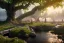 Placeholder: Immersive​ fantasy elven town city in the deep forest with ancient elder tree beautiful blossom nature river 4k full hd