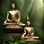 Placeholder: Buddha in a jungle, hyper realistic, photography, rays, amazing lighting